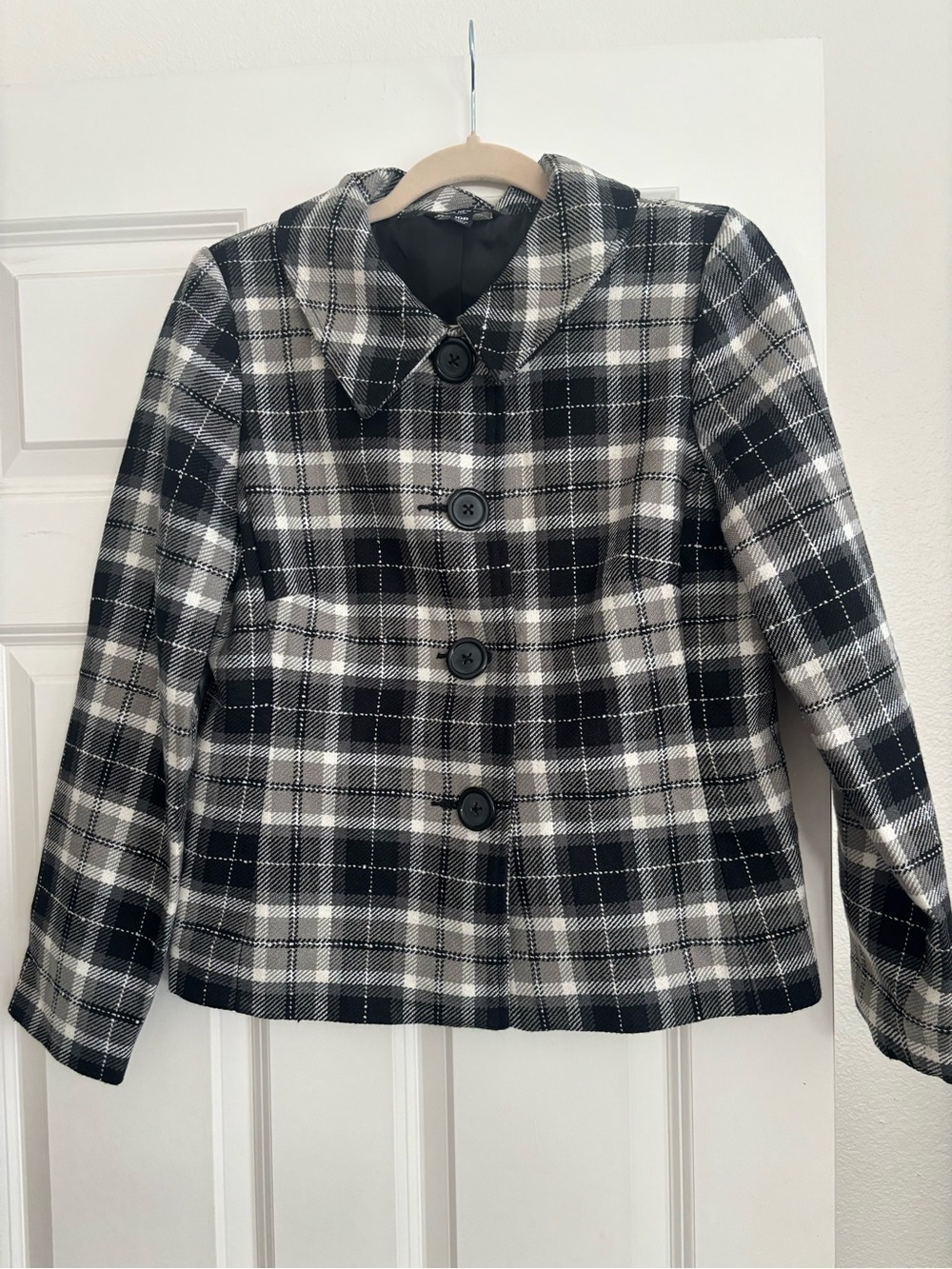 Jones New York Black & White Plaid Coat Jacket Size 10 Petite